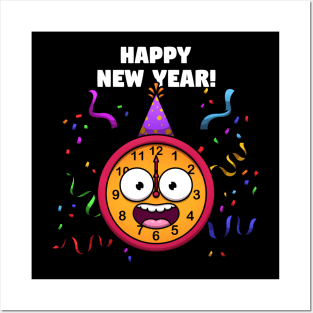 Cute Happy New Year Clock Posters and Art